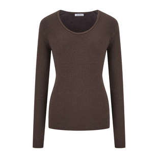 MosesQueen魔西女王咖色加绒加厚打底衫秋冬内搭毛衣修身显瘦上衣