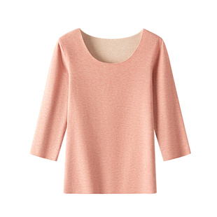 德绒发热半袖五分女保暖内衣羊毛蚕丝加绒上衣中袖t恤短袖打底衫