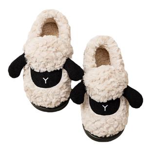 椰上驼毛绒秋冬新款情侣棉鞋可爱小羊全包加绒保暖静音居家拖鞋女
