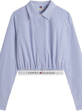 Tommy女装纯棉府绸条纹短款衬衫
