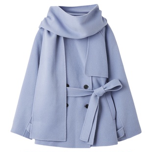 SNIDEL2025秋冬新品时尚翻领围巾款羊毛大衣毛呢外套SWFC255063