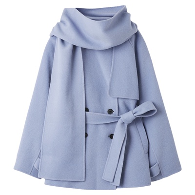 SNIDEL2025秋冬新品时尚翻领围巾款羊毛大衣毛呢外套SWFC255063