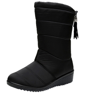 冬季雪地靴女中筒厚底鞋中老年防水防滑加绒保暖加厚妈妈棉鞋大码