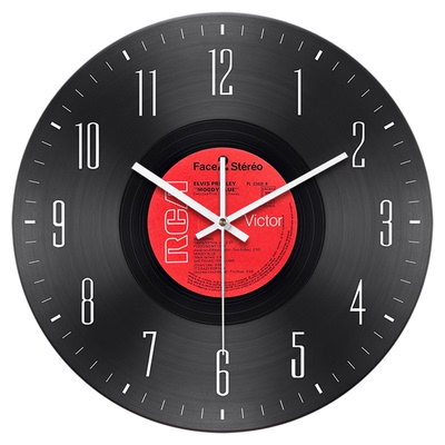 精梭简约复古风黑胶唱片装饰钟