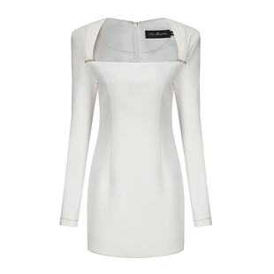 [甄选3折]NanaJacqueline张柏芝同款垫肩捏褶西装连衣裙长袖短裙