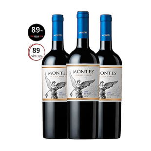 蒙特斯montes经典梅洛干红葡萄酒750ml*3瓶智利原瓶进口年货酒水