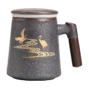 苏氏陶瓷 办公杯瑞鹤呈祥陶瓷过滤内胆茶隔杯水杯中国风伴手礼