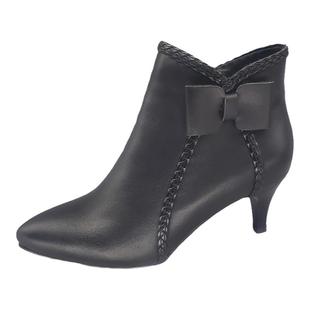 特大码女鞋41到43秋冬新款单鞋欧美靴子尖头细跟高跟短靴真皮女靴