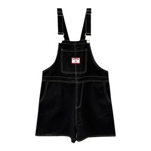甜酷樱桃显瘦黑色波点盐系背带裤女夏季宽松复古阔腿牛仔裤子短裤