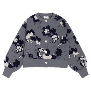 LOWRYS FARM毛衣女2025冬季新款印花宽松圆领针织开衫583234