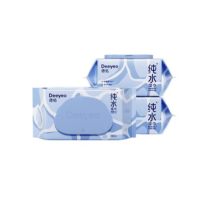 德佑纯水湿巾纸婴儿成人手口专用清洁湿纸巾家庭用实惠装大包80抽