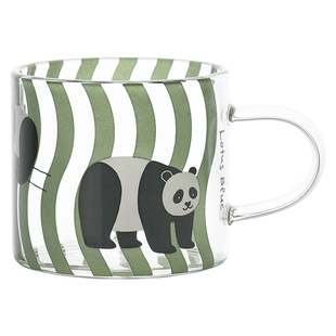 蓝莲花熊猫茶杯迷你水杯办公室女生杯子家用功夫茶带把加厚玻璃杯