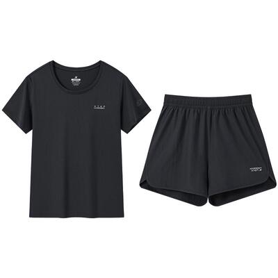 特步运动套装女2025年夏季妈妈速干运动服短袖短裤两件套跑步套装