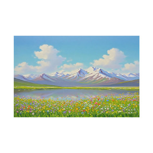 大芬村现代手绘油画雪岳花汀客厅沙发背景装饰画花卉风景横幅挂画