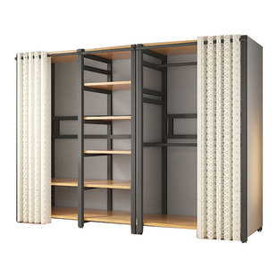 开放式衣柜落地卧室置物架防尘挂衣架出租房用简易组合金属衣帽架