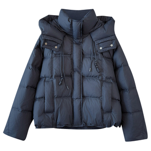 今年流行爆款藏蓝色连帽面包羽绒服女士2025冬装新款加厚保暖外套