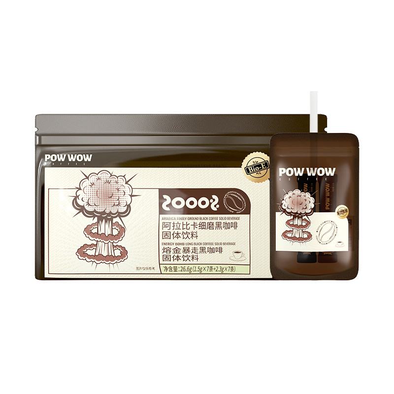 【bioe官方旗舰店】powwow爆爆咖啡便携袋装速溶美式拿铁黑咖啡粉