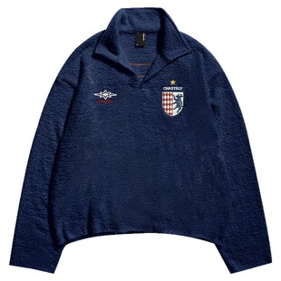 Remedy【英格羊】春秋款国潮刺绣毛衣针织衫美式潮牌翻领卫衣男女