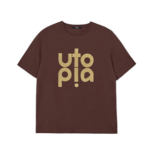 SPELLEDIT2025冬季新品乌托邦T恤休闲复古印花打底衫短袖上衣女