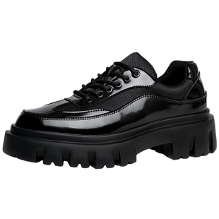 2025新款皮鞋男休闲英伦风内增高男鞋真皮软底圆头黑色厚底潮鞋子