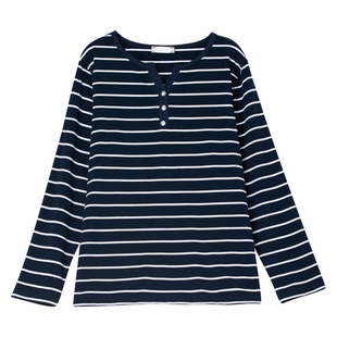 条纹打底衫女春秋新款加肥加大码女装宽松纯棉V领显瘦长袖t恤女