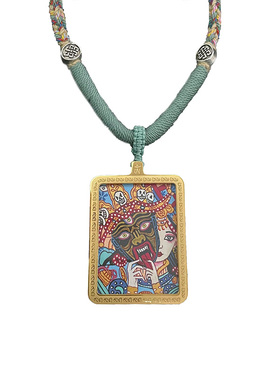 YUSTUDIO西藏手绘黄铜唐卡前世今生吊坠本命年转运项链配饰品