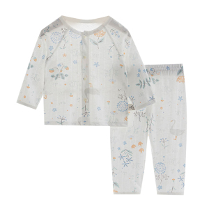 宝宝衣服夏装小月龄婴儿空调服长袖夏季薄款睡衣纯棉a类分体套装