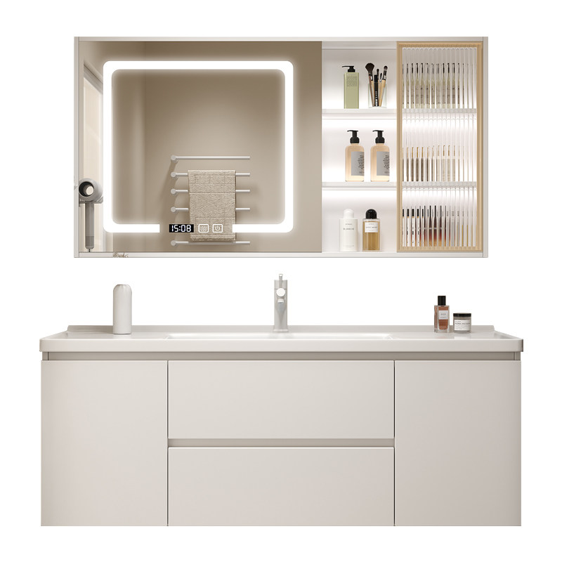 浴室柜奶油风组合轻奢现代简约甜美实木卫生间洗漱台洗手洗脸盆柜