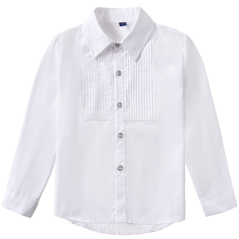 男童白衬衫礼服演出服长袖儿童小学生校服大童表演服男孩白色衬衣
