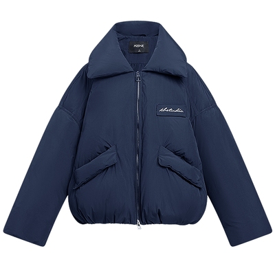 KBNE藏青色高密抗风短款白鸭绒羽绒服女装2025冬季新款休闲面包服