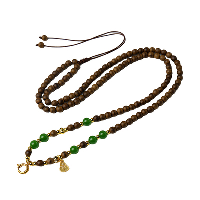 祖母绿一线沉香黄金吊坠挂绳项链