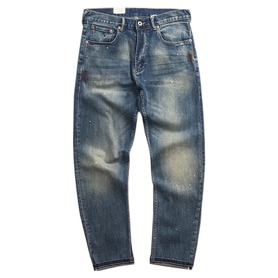 高端做旧阿美咔叽纯棉甩漆牛仔裤