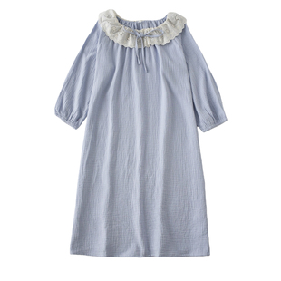 浪漫公主风娃娃领睡裙女士春秋夏季纯棉双层纱布家居服睡衣娃娃领