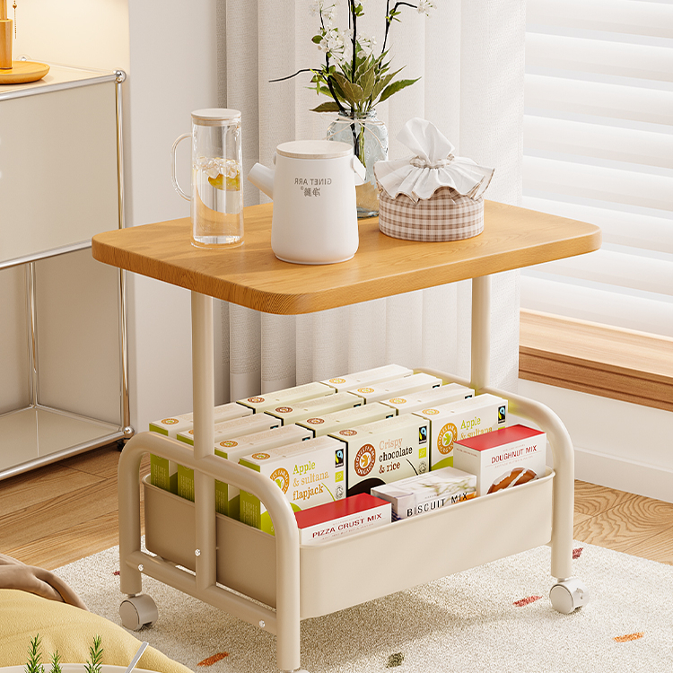 中古小推车零食置物架复古可移动推拉茶几客厅沙发边几床头柜多层
