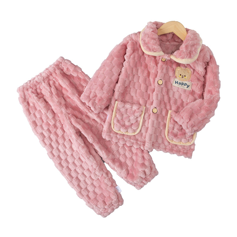 秋冬季儿童法兰绒睡衣加厚珊瑚绒男童女童宝宝女孩长袖家居服套装