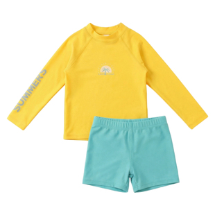 男童泳衣儿童游泳衣2026新款男孩分体泳装长袖防晒速干套装荧光色