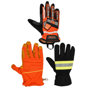 抢险救援手套 17式芳纶阻燃耐磨隔热施工保护橙色新款 消防手套