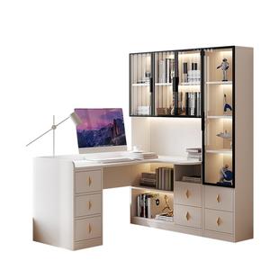 转角书桌书架一体轻奢实木电脑桌定制台式卧室学习桌家用组合书柜