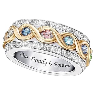 Youngwish新款18k黄金满钻双色戒指 欧美永远的家人彩宝婚庆指环