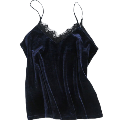 金丝绒吊带背心性感女睫毛蕾丝