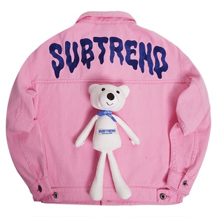 新款意大利SUBTREND重洗水立体小熊深粉色牛仔外套S4FU01305