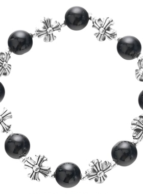 个性复古黑色圆珠拼接十字架串珠手链男女小众设计简约百搭手饰