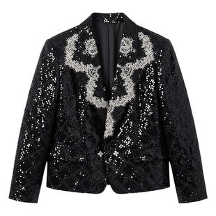 赵一博明星同款男士短款花边垫肩西服重工艺外套精致宴会演出服潮