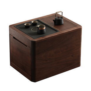 手匠黑胡桃实木茶水柜烧水壶一体可移动茶桌边柜储物柜泡茶台边几