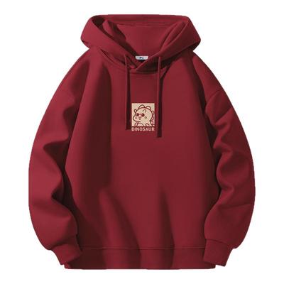 回力新中式酒红色重磅连帽卫衣