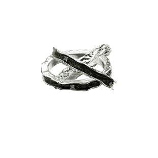 OINICIO初印沉积系列925银黑滴胶三环戒指友谊之戒情侣对戒戒指