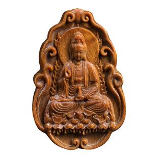 天然绿檀木观音吊坠佛牌手把件汽车挂件钥匙扣男女随身佩戴毛衣链