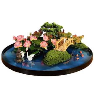 酒店圆桌转盘中间摆件新中式桌摆花高档仿真花餐厅景观装饰餐桌花