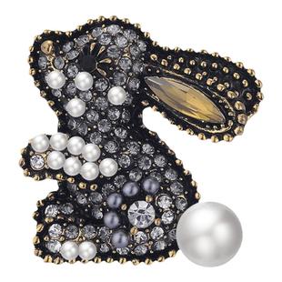 镶钻兔子胸针精致时尚可爱珍珠胸饰衣服装饰品西装领口装饰配件
