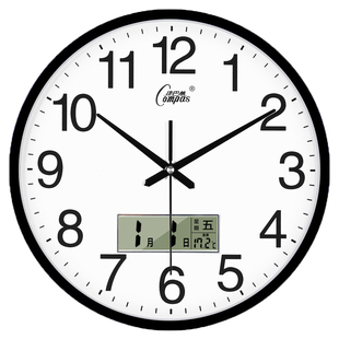 康巴丝客厅挂钟表万年历静音简约时尚卧室日历时钟挂表现代石英钟